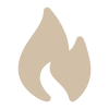 Minimalist beige flame or fire icon on white background