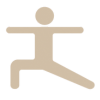 Simple stick figure in yoga warrior pose, tan or beige color